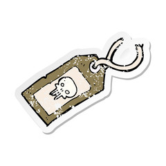 retro distressed sticker of a skull luggage tag