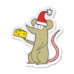 sticker of a cartoon christmas mouse with cheese