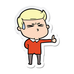 sticker of a cartoon man sweating
