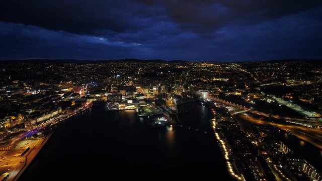 Aerial Norway Oslo June 2018 Night 15mm Wide Angle 4K Inspire 2 Prores  Aerial video of downtown Oslo in Norway at night with a wide angle lens.