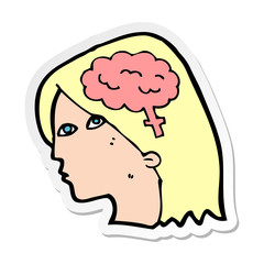 sticker of a cartoon female head with brain symbol
