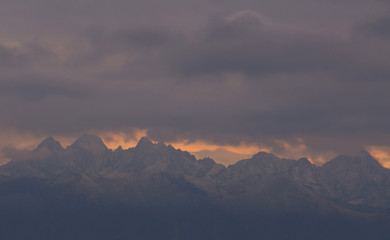 Fototapeta na wymiar Sunset in mountains, Alps, Italy 