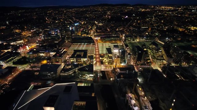 Aerial Norway Oslo June 2018 Night 15mm Wide Angle 4K Inspire 2 Prores  Aerial video of downtown Oslo in Norway at night with a wide angle lens.