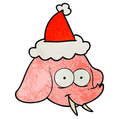textured cartoon of a elephant face wearing santa hat