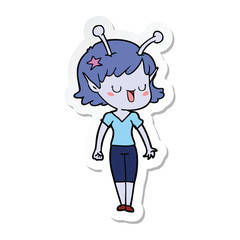 sticker of a happy alien girl cartoon