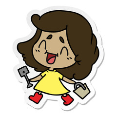 Fototapeta premium sticker cartoon of cute kawaii girl with bucket and spade