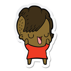 sticker of a cute cartoon girl with hipster haircut