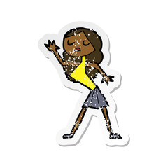 retro distressed sticker of a cartoon woman dancing