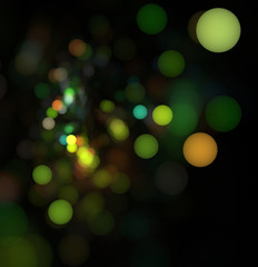 Fototapeta premium Abstract Illustration - Glowing Bokeh Spots, soft shapes blurred background. Magical fantasy background image, vibrant transparent glowing shapes. Colored circles, digital modern artwork, randomness