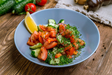 Vegetable salad with tomatoes and cucumbers