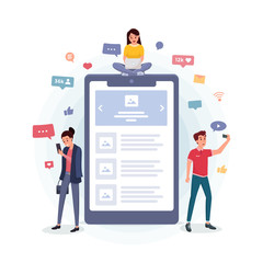 People near modern tablet