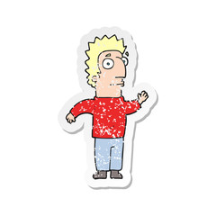 retro distressed sticker of a cartoon man waving
