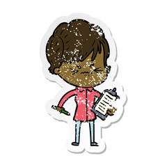 distressed sticker of a cartoon frustrated woman