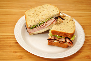 Healthy Ham Sandwich with Rye Bread Cut in Half