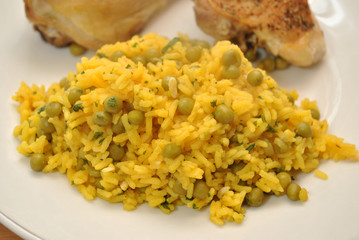 Rice & Peas Served with Crispy Baked Chicken