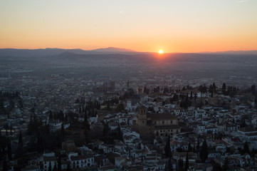 Panorama of Sierra Nevada and Granada, Spain as Seen from Sacromonte Hill