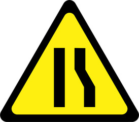 Warning sign with narrow road on right