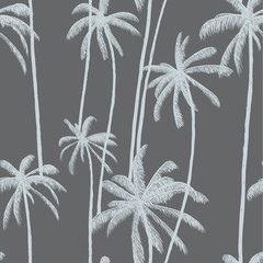 Nahtloses Muster der tropischen Vektorpalmenblätter. Handgezeichneter blauer Hintergrund für Herstellung, Textil, Stoff, Badebekleidung oder Dekoration.