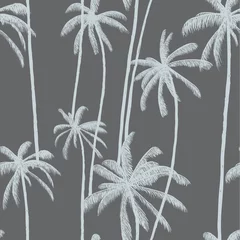 Deurstickers Botanische print Tropische vector palmbladeren naadloze patroon. Hand getekende blauwe achtergrond voor fabricage, textiel, stof, badmode of decoratie.