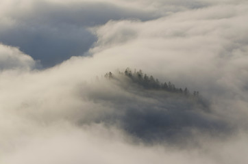 Sea of fog, clouds landscape at sunrise, Pieniny, Poland