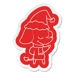 cartoon  sticker of a smiling elephant wearing scarf wearing santa hat
