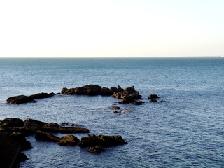 sunset on the coast of the bay of the city of Cadiz, Andalusia. Spain. Europe