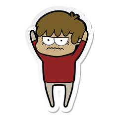 sticker of a annoyed cartoon boy
