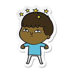 sticker of a cartoon amazed boy