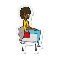 sticker of a cartoon woman sitting on bench