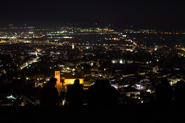Panorama of Sierra Nevada and Granada, Spain as Seen from Sacromonte Hill at Night - obrazy, fototapety, plakaty