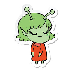 sticker of a smiling alien girl cartoon