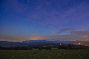 Night with stars in mountains, autumn, Tatra, Poland