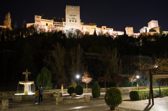 Alhambra in Granada, Spain as seen from Paseo de los Tristes