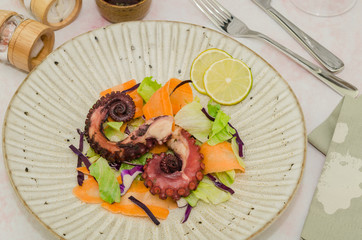 Octopus salad close up. Insalata di polpo. Antipasti della Toscana. 