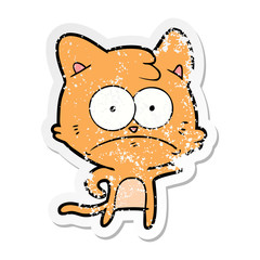 distressed sticker of a cartoon nervous cat