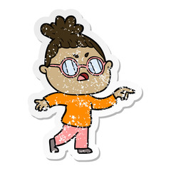 distressed sticker of a cartoon annoyed woman