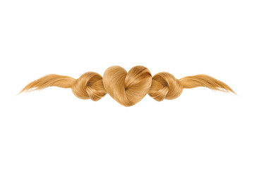 Blond hair heart shaped and knots. Hair care logo