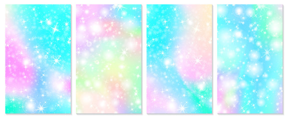 Unicorn rainbow background. Holographic sky