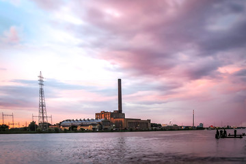 industrial factory at sunset