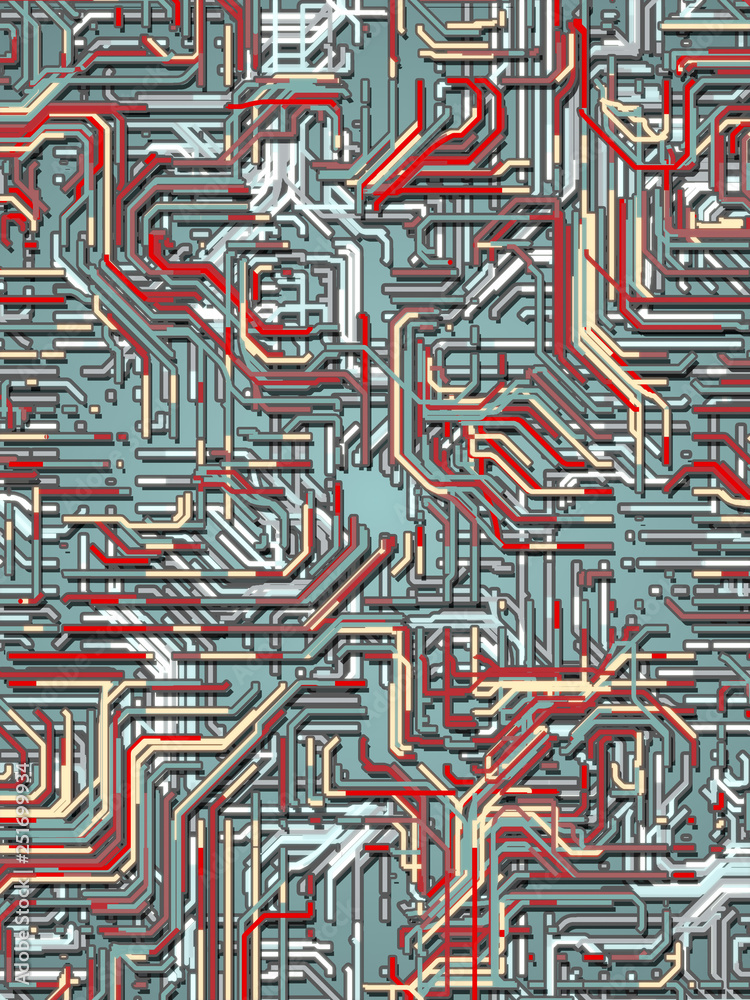 Fototapete Digital colored lines abstract background. 3d rendering