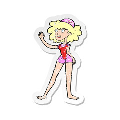 retro distressed sticker of a cartoon swimmer woman