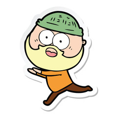 sticker of a cartoon bearded man running away