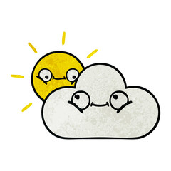 retro grunge texture cartoon sunshine and cloud
