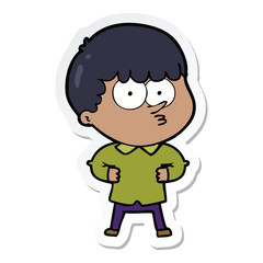 sticker of a cartoon curious boy