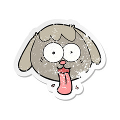 distressed sticker of a cartoon dog face panting