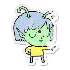 distressed sticker of a cartoon alien girl
