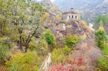Qingshan pass the Great Wall and Castle Peak autumn scenery