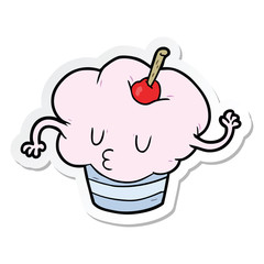 sticker of a cartoon cupcake
