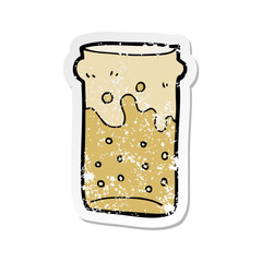 retro distressed sticker of a cartoon pint of beer