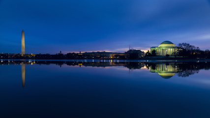 The Washington Monument And Jefferson Memorial at Dawn
